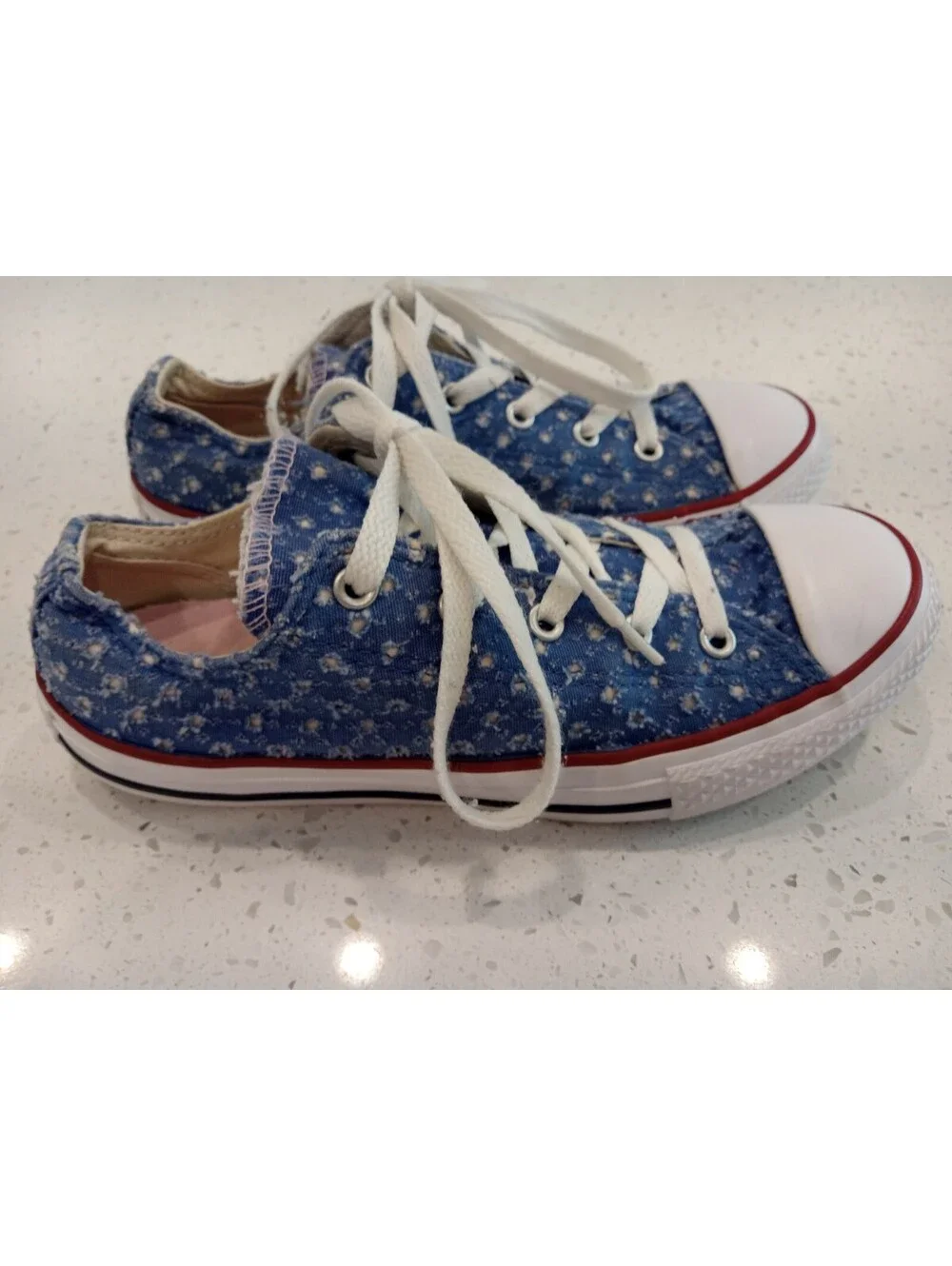 Converse Chuck Taylor Juniors Size 4 Light Blue Denim White Star Double Tongue 4